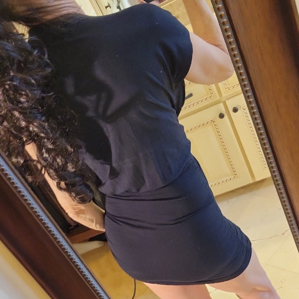 FRAME Elegant Navy Blue Criss-cross Bodycon Dress, XXS - Picture 10 of 15